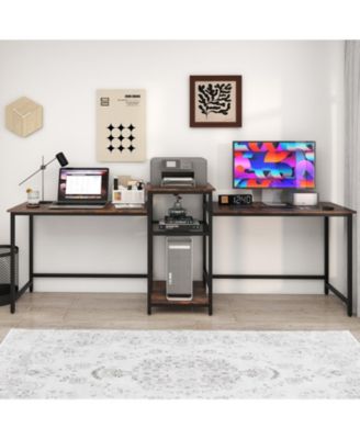 2-Person Computer Desk with Power Outlet and Printer Stand