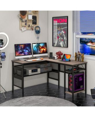 L-Shaped Computer Desk with Charging Station and Adjustable Shelf