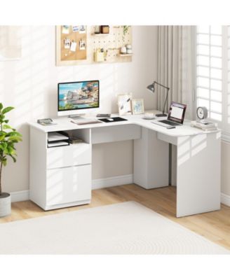 L-Shaped Computer Desk with Letter File Drawer