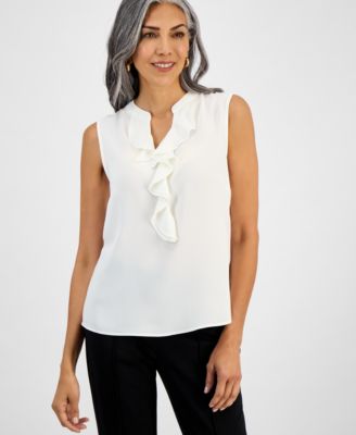 Kasper - Women's Sleeveless Ruffle-Neck Blouse