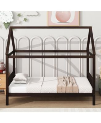 Streamdale Twin House Bed with Headboard and Footboard, Twin Rubber Wood Bed with House Frame,Esspresso