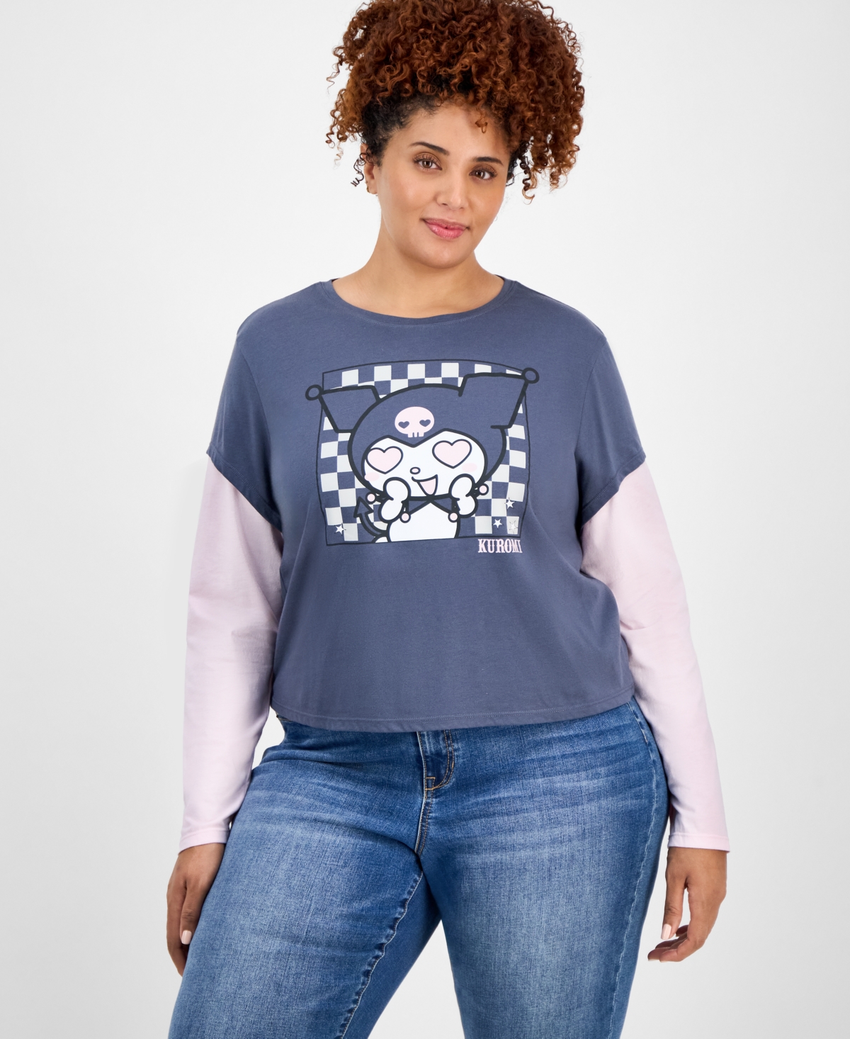 Trendy Plus Size Kuromi Long-Sleeve T-Shirt - Gray