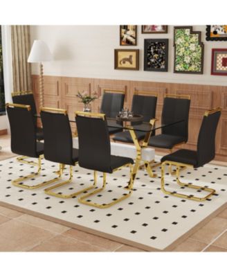 Streamdale Elegant Glass Dining Set with 8 PU Chairs