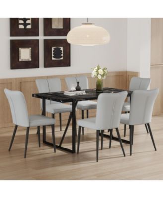 Modern Marble Dining Set with 6 Grey PU Chairs