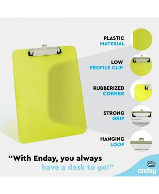 Plastic Clipboard Standard Size Pink, Translucent Low Profile Clip Board, Hangable Clipboard, 12.7” x 9”, Holds 100 Sheets, 1 Pc - by Enday