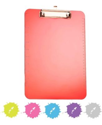 Plastic Clipboard Standard Size Pink, Translucent Low Profile Clip Board, Hangable Clipboard, 12.7” x 9”, Holds 100 Sheets, 1 Pc - by Enday
