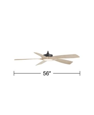 56" Mach 5 Indoor Outdoor Ceiling Fan 5 Blade LED Light Remote Control Matte Black Finish Distressed White Oak Blades Damp Rated