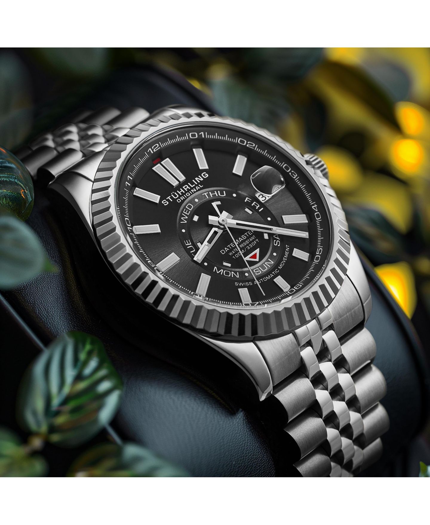 Мужские швейцарские автоматические часы Stuhrling Datemaster II, 42 мм, чёрный циферблат — фото 4