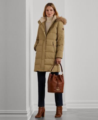 Petite Faux-Fur-Trim Hooded Puffer Coat