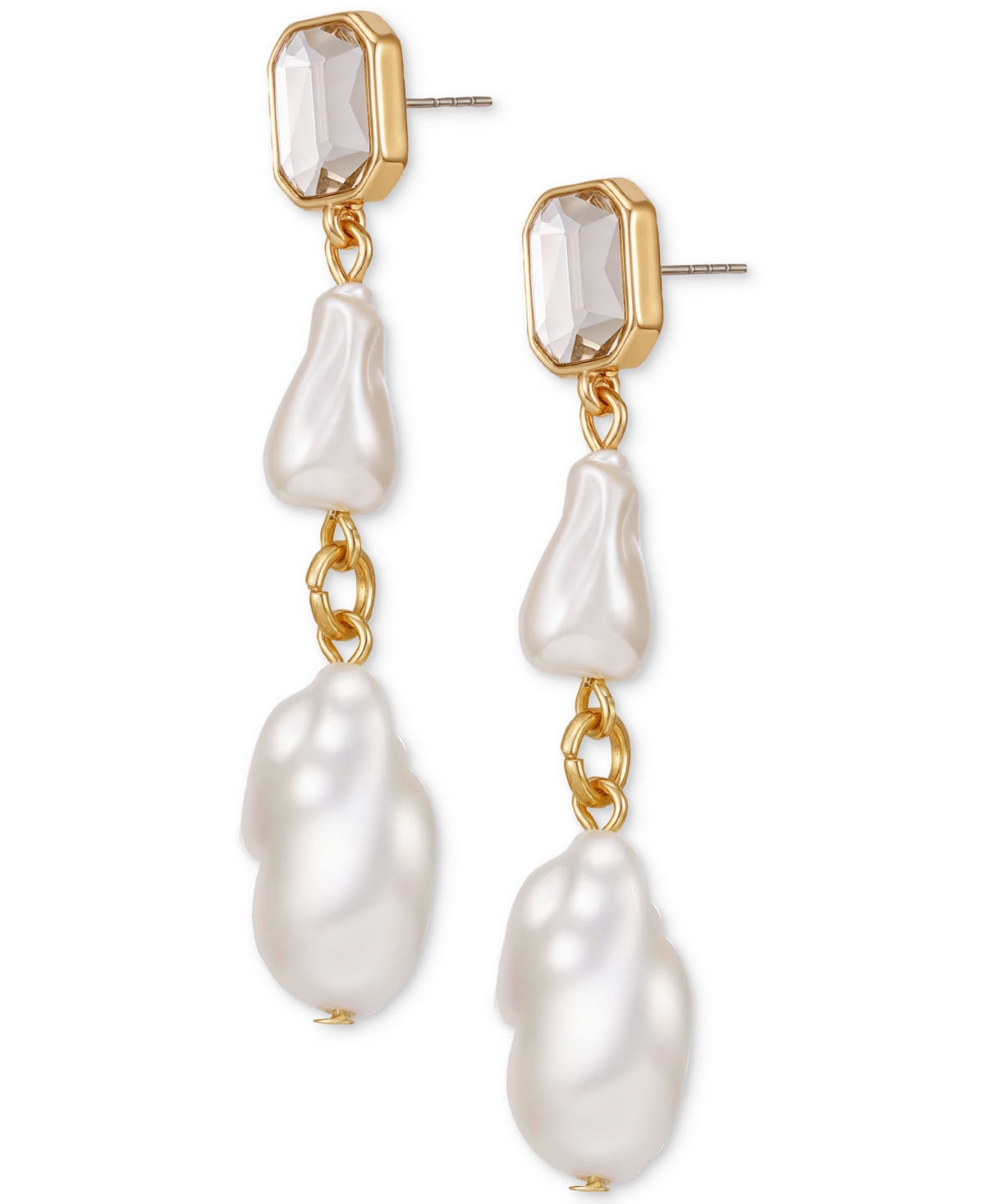 Gold-Tone Crystal Pearl Design Drop Earrings - Pearl