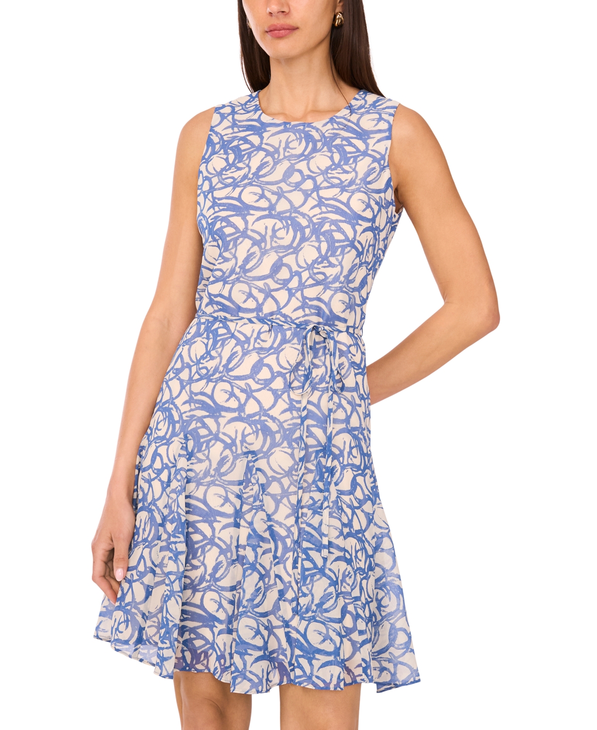 Vince Camuto Sleeveless Tie Belt Minidress In Blue