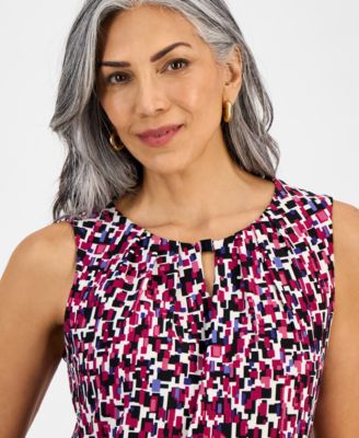 Women's Chiclet-Print Keyhole-Neck Top, Regular & Petite
