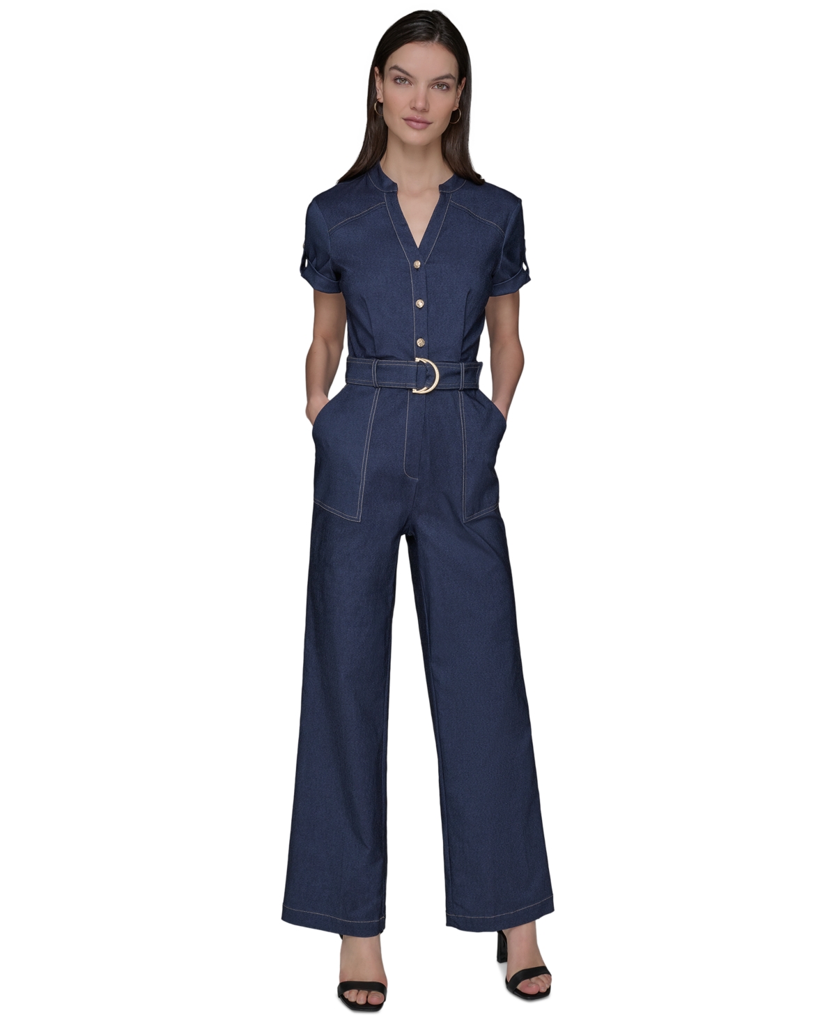 Women's V-neck Denim Millennium Jumpsuit - Indigo