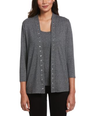 Petite Cardigan Crew Neck Sweater 