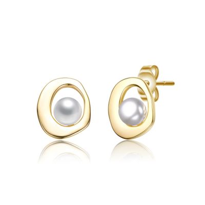 Kids 14K Gold Plated with White Irreguraly Round Stud Earrigns