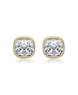 Square Bezel Set Clear Cubic Zirconia Stud Earrings