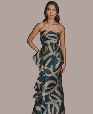 Women's Metallic Print Strapless Gown