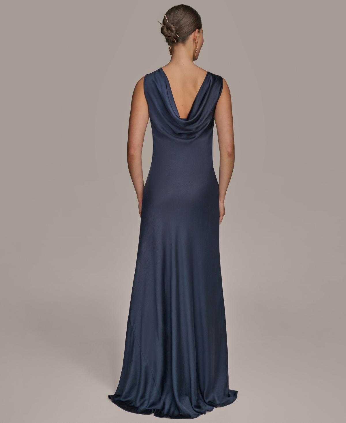 Donna Karan New York Asymmetric Cowl Back Satin Gown In Blue