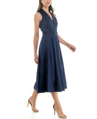 Women's Sleeveless Belted Mikado A-Line Dress