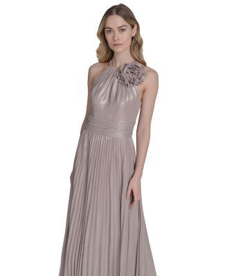 Women's Metallic-Print Pleated Halter Gown