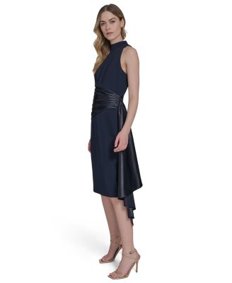Women's Waist-Wrap Scuba Sleeveless Midi Dress