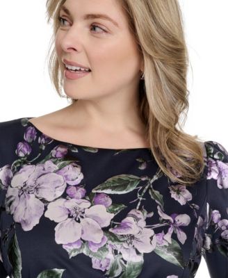 Plus Size Printed Boat-Neck Gown