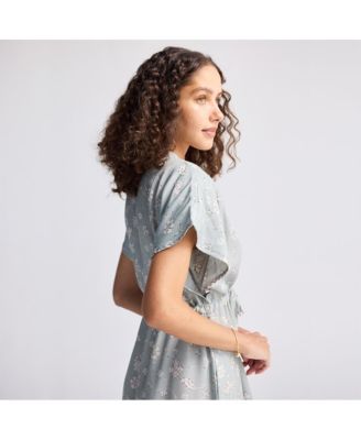 Women's Gathered Maxi Dress with Side Slits in Mosaic