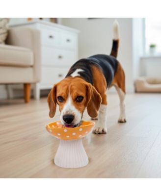 Mushroom Shaped Stoneware Elevated Pet Bowl, Raised Ceramic Food & Water Dish for Dogs and Cats