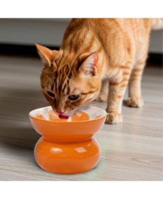 Orange Shaped Stoneware Elevated Pet Bowl, Raised Ceramic Food & Water Dish for Dogs and Cats