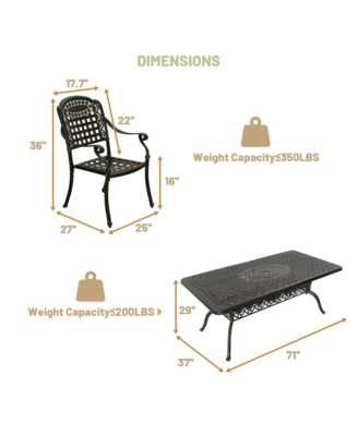 7pcs Outdoor Furniture Set Cast Aluminium Patio Dining Set 6 Outdoor Dining Chairs and 71 Inches Rectangular Dining Table for Balcony Porch Backyard Garden