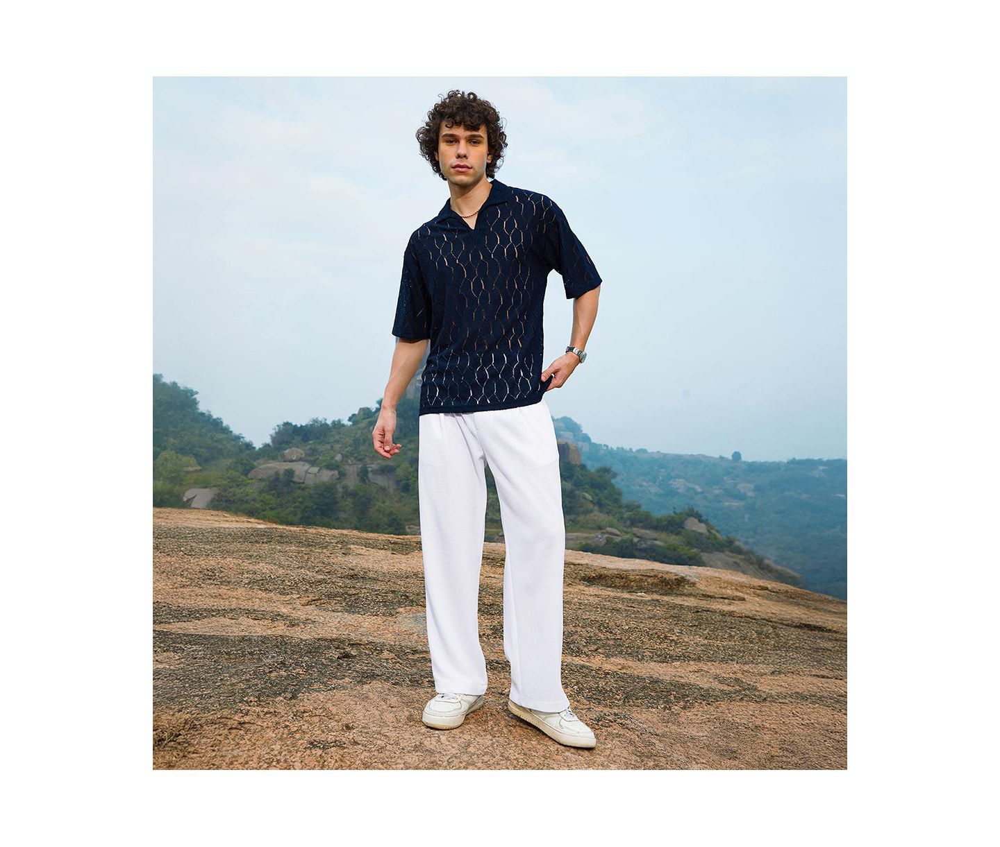 Мужская футболка Cahoot Campus Sutra Prussian Blue Honeycomb-Knit Polo, цвет: Синий — фото 5