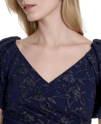 Women's Jacquard V-Neck Short-Sleeve Sheath Dress