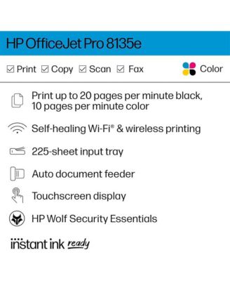 OfficeJet Pro 8135e All-in-One Thermal Inkjet Printer & 3-Month Supply Free Ink with Plus