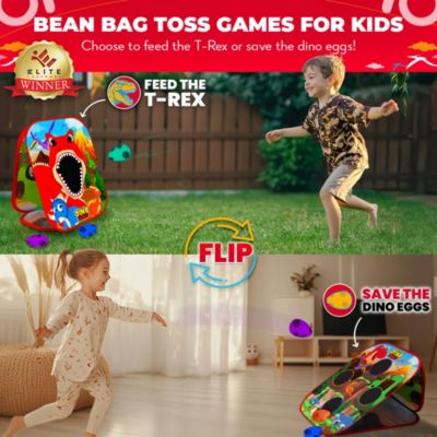 Dino Frenzy | 2-in-1 Corn Hole Games for Kids | 5-Second Setup | Bean Bag Toss Game for Kids | Kids Cornhole Game Set