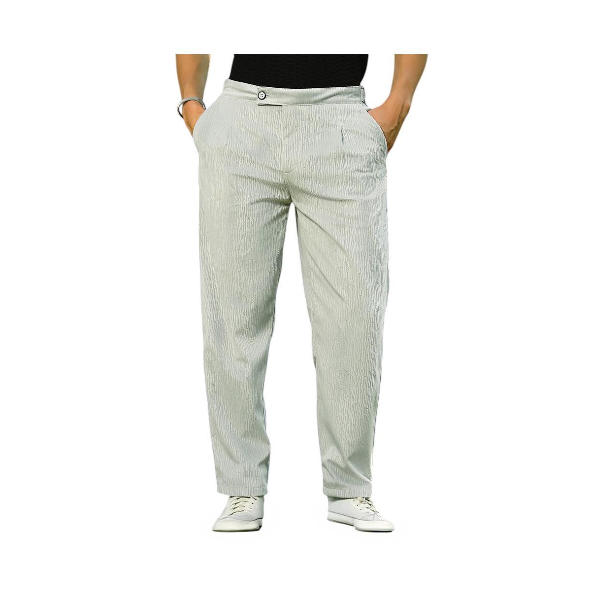 Men's Cloud Grey Veined Tailored Trousers - Grey