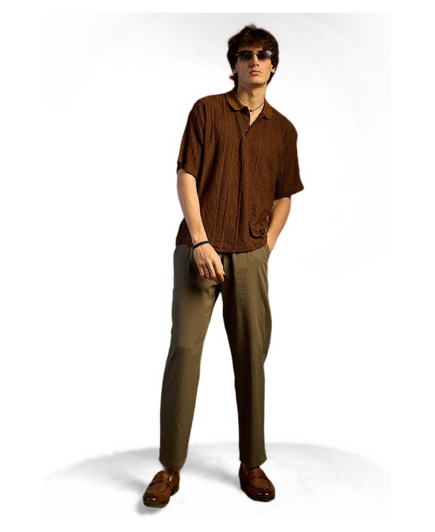 Мужская футболка Cahoot Chocolate Brown Argyle Oversized, цвет: Коричневый — фото 5