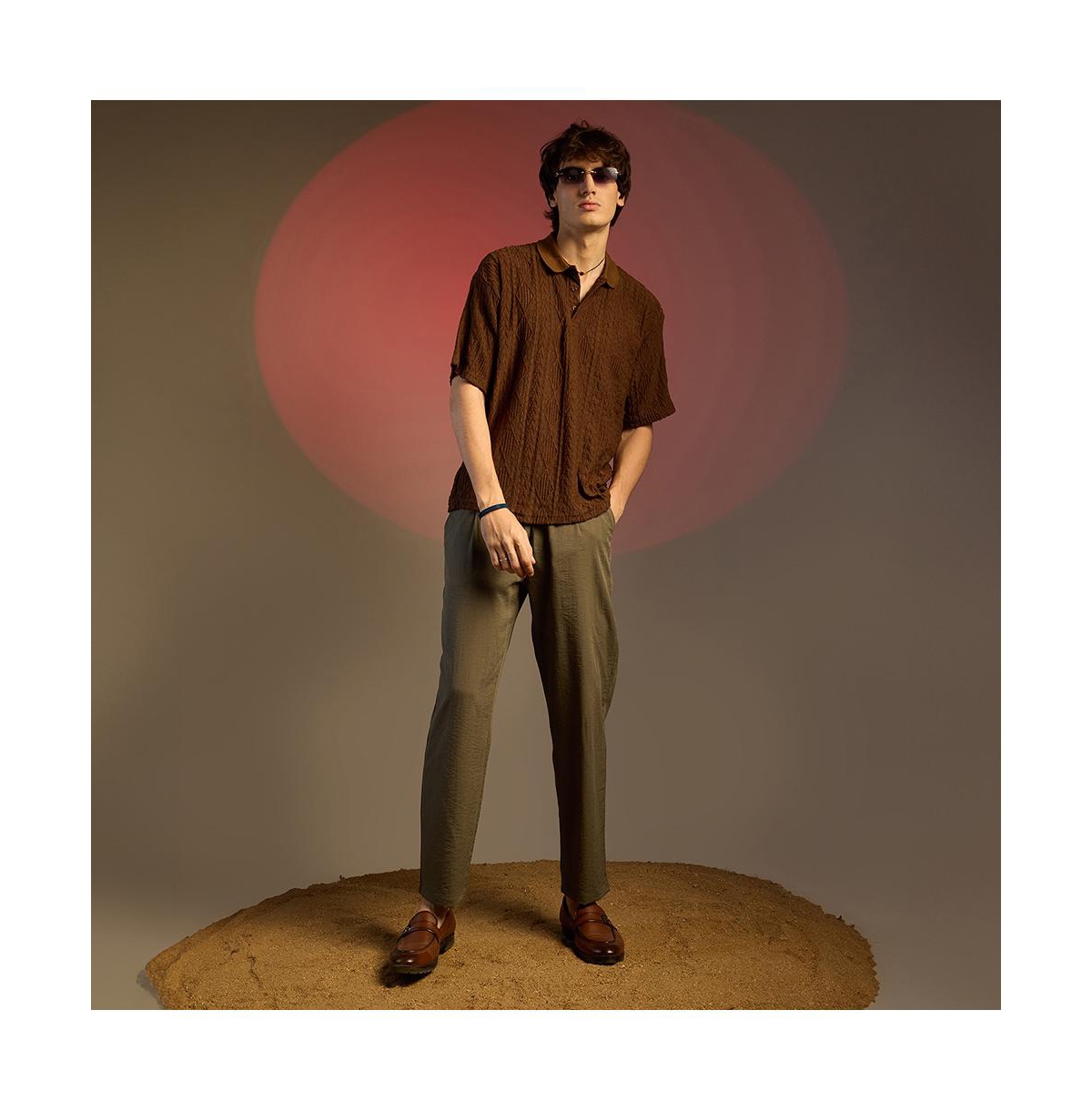 Campus Sutra Men's Chocolate Brown Argyle Oversized T-shirt