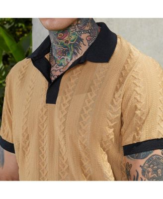 Men's Buff Beige & Obsidian Black Arc-Tactile Polo T-Shirt