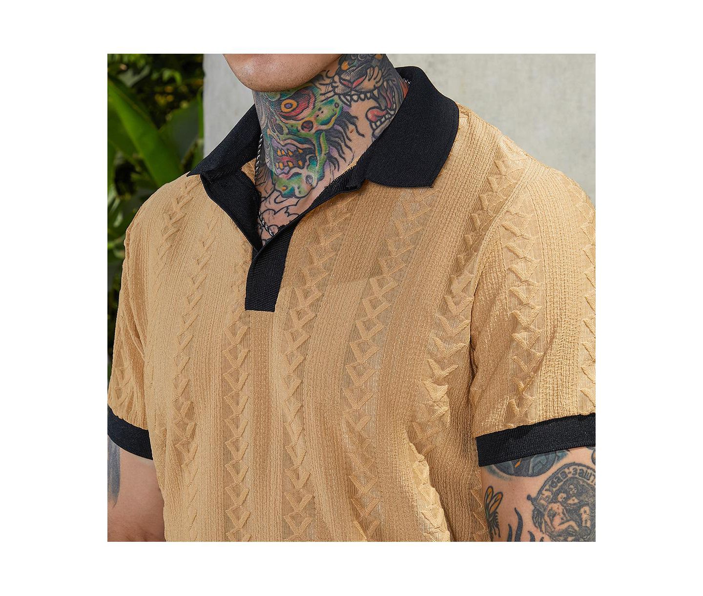 Мужская футболка Cahoot Campus Sutra Buff Beige and Obsidian Black Arc-Tactile Polo, цвет: Бежевый / Хаки — фото 5