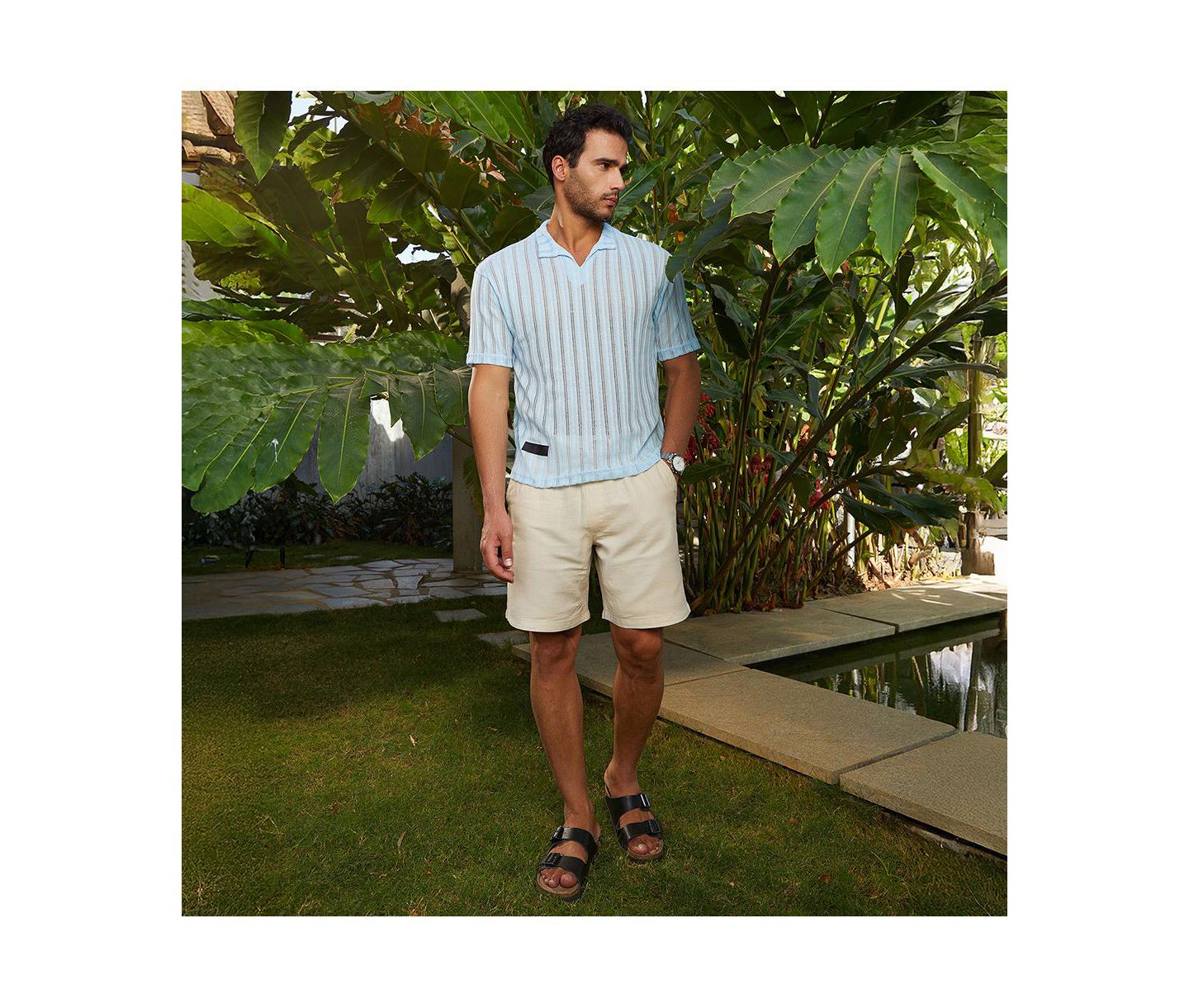 Мужские футболки Cahoot Campus Sutra Baby Blue Duo-Striped Relaxed Polo, цвет: Синий — фото 5