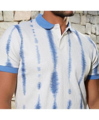 Men's Powder Blue & Daisy White Tie-Dye Tactile Polo T-Shirt