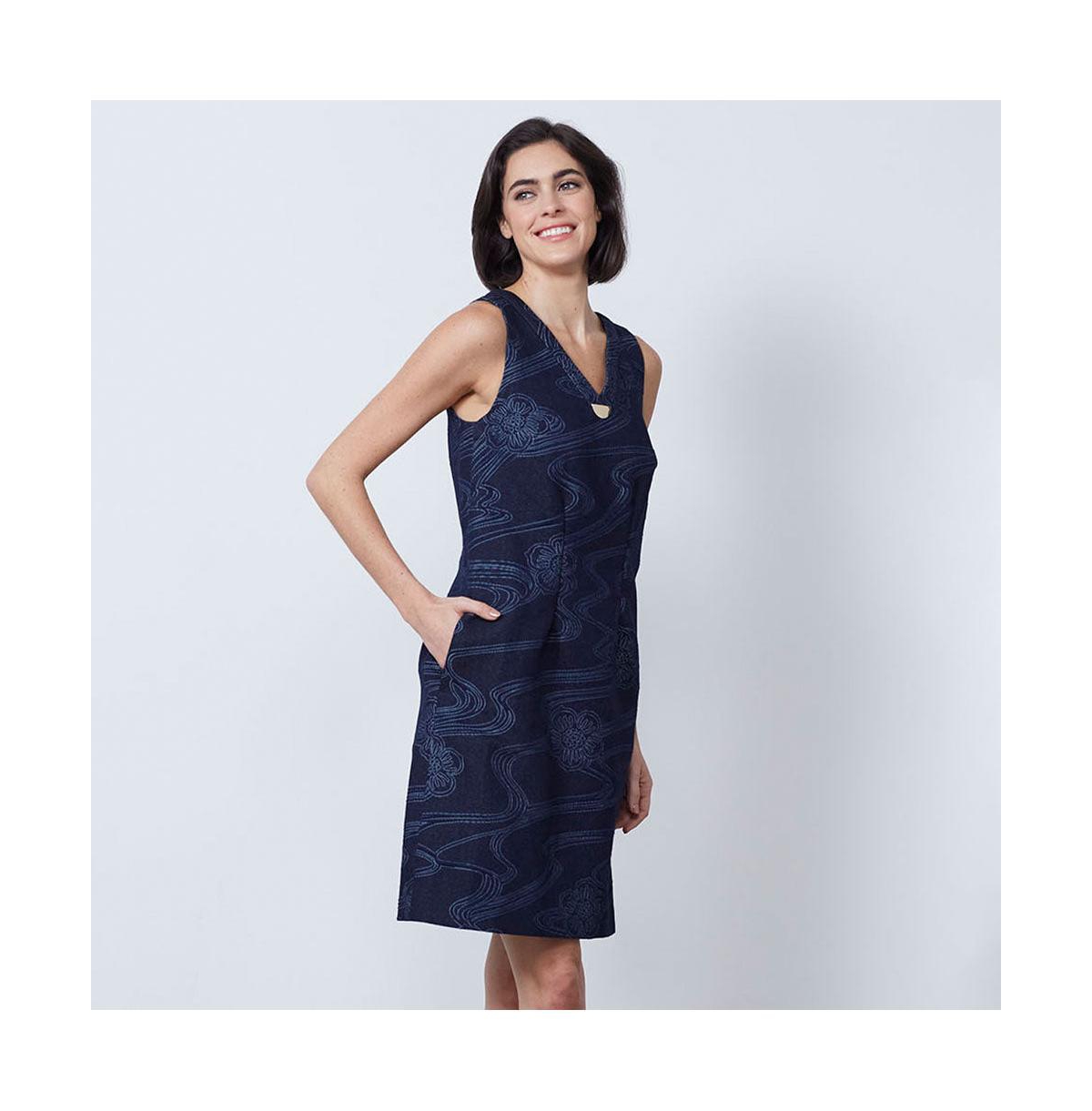 Women's Flower Jacquard Denim Dress East Sea - Indigo blue