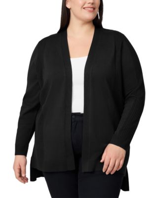 Plus Size Ribbed-Trim High-Low Cardigan Sweater