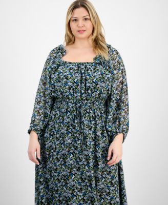 Trendy Plus Size Floral-Print Smocked-Waist Dress, Exclusively at Macy's