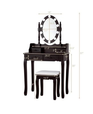 2-Pc. Wood Touch-Switch Lighted Mirror Makeup Dressing Table Set with Cushioned Stool