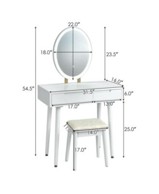 Touch Screen Vanity Makeup Table Stool Set with Lighted Mirror