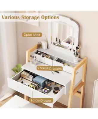 2-Pc. Wood Adjustable Height Vanity Desk Set with 3-Color LED Lighted Mirror and Drawers