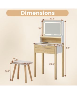 2Pc Adjustable LED Lighted Mirror and Power Outlets Small Vanity Desk Set
