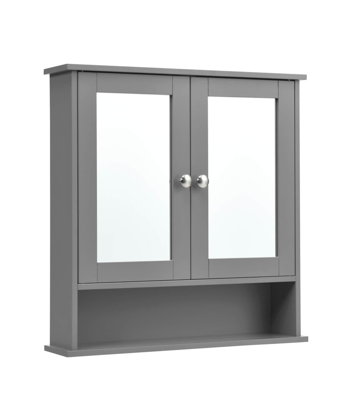 Double Door Wall-Mounted Bathroom Mirror Cabinet with Storage Shelf - Grey