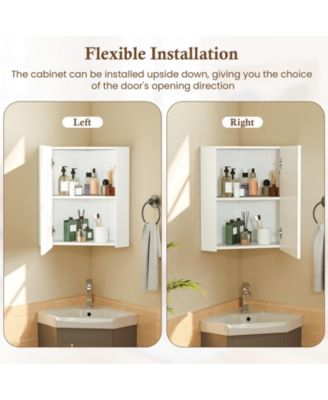 Corner Medicine Cabinet with Mirror with Open Mirror Door and Adjustable Shelf